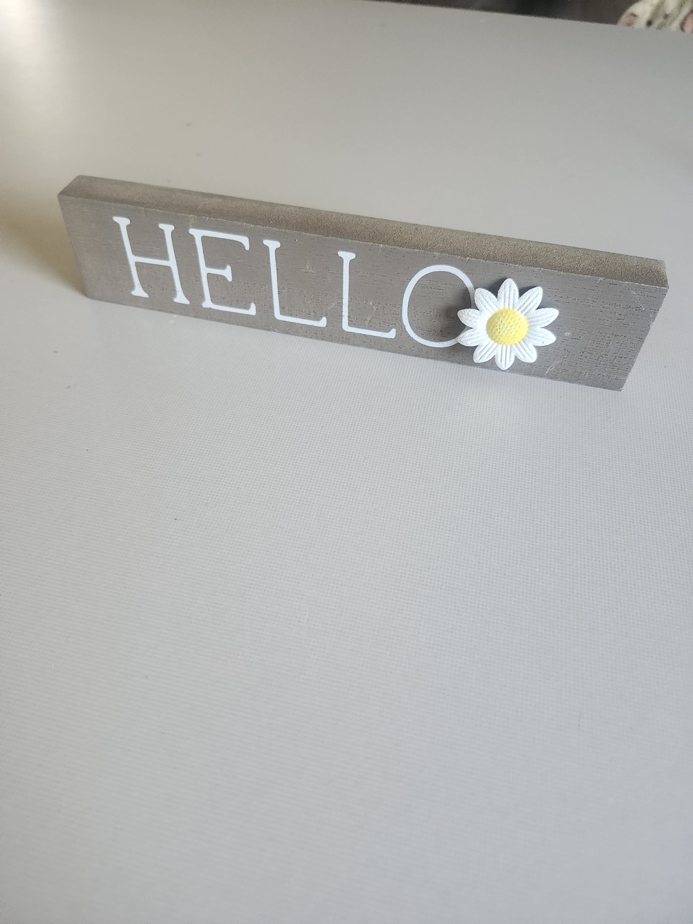 Hello Daisy Wooden Wall Sign - Taupe and White